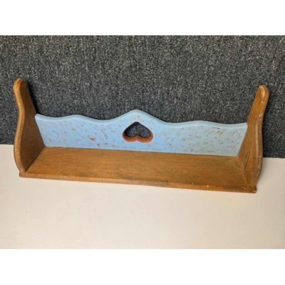 Vintage Wood Heart Cutout Wall Shelf Blue Distressed Country Cottagecore GUC - Picture 6 of 9